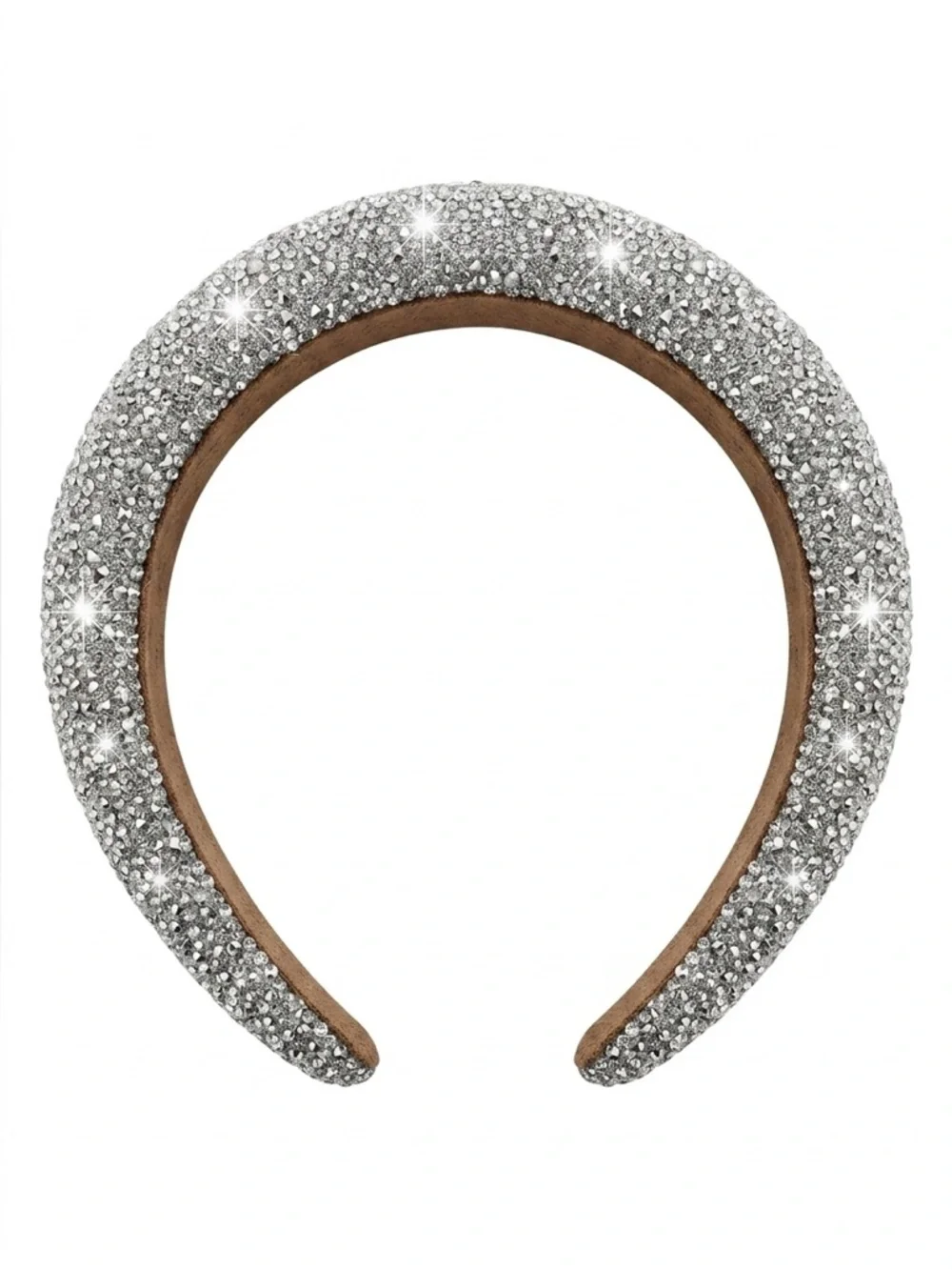 Silver Rhinestone Padded Headband Crystal Sparkly Statement Hair Accessory - Picture 2 of 5